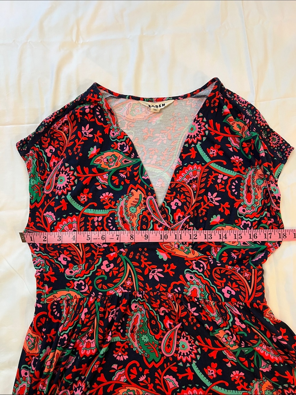 Boden Vanessa Navy Exotic Paisley D0867 Faux Wrap Jersey Knit Midi Dress US 10 - Picture 10 of 13